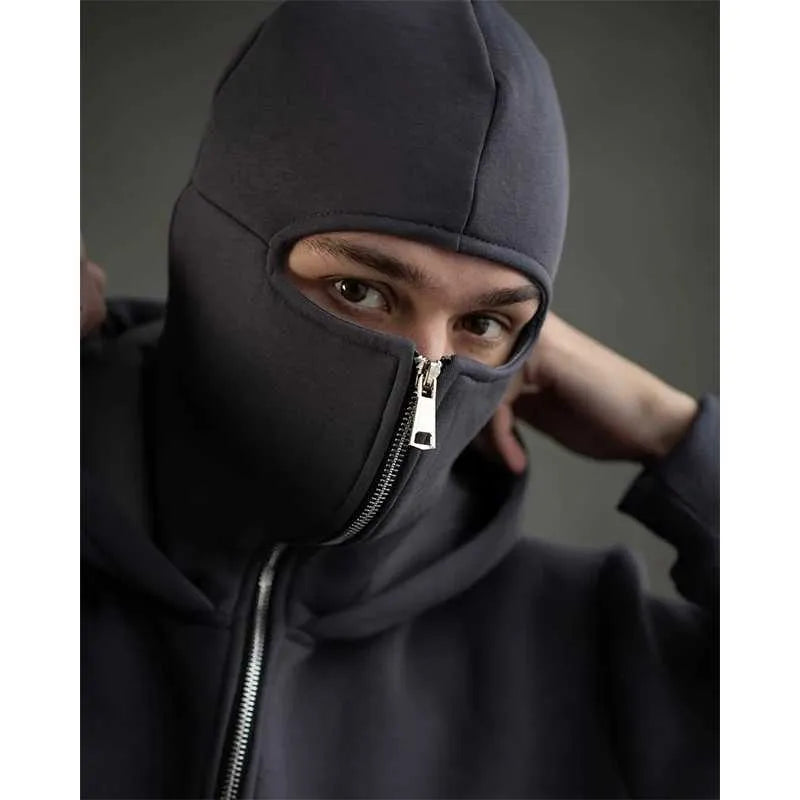 Balaclava Hoodie With Mask - Grey