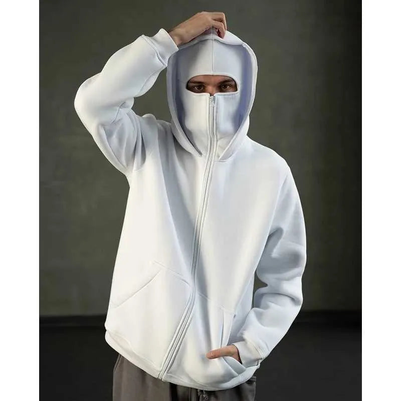 Balaclava Hoodie With Mask - White
