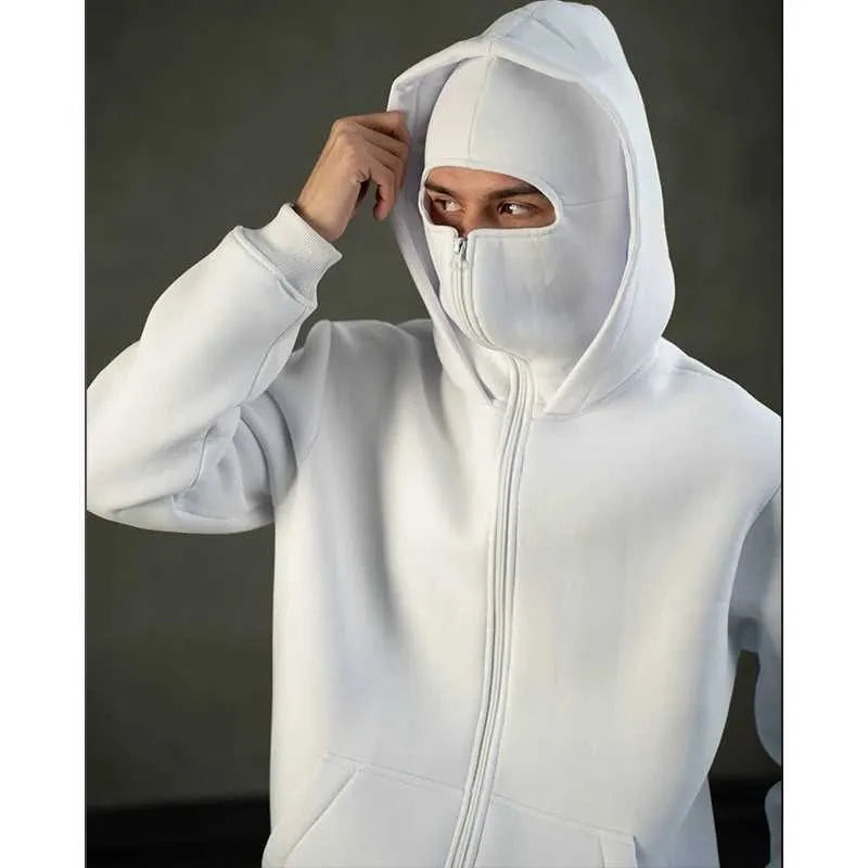 Balaclava Hoodie With Mask - White