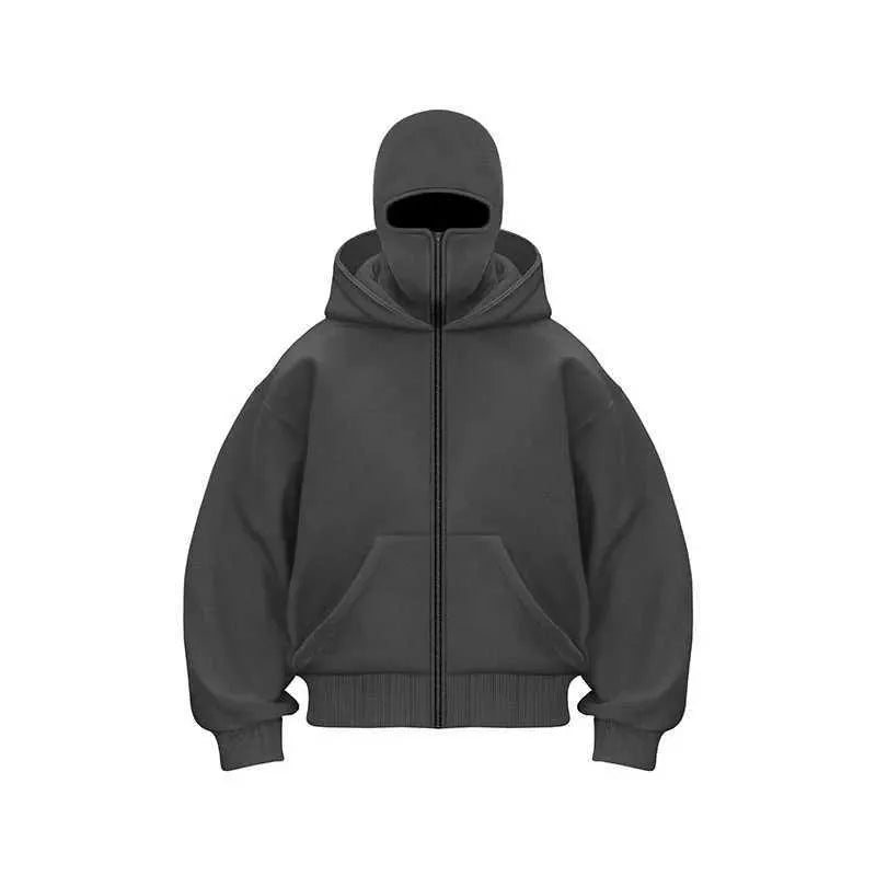 Balaclava Hoodie With Mask - Grey