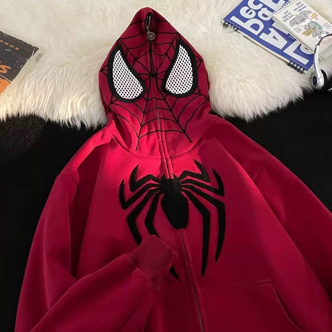 Spider Man Full Zipper Embroidery Hoodie