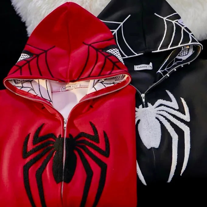 Spider Man Full Zipper Embroidery Hoodie