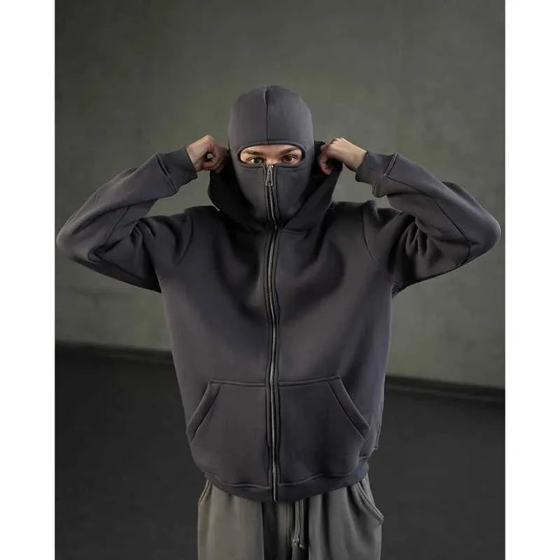Balaclava Hoodie With Mask - Grey